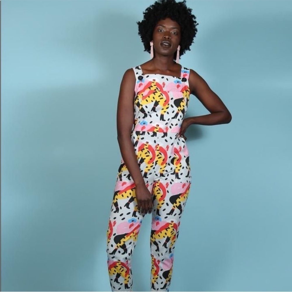 Nooworks Dancing Ladies Overalls Cotton Print XS EUC
